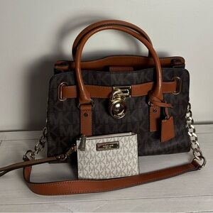Michael Kors Brown and Tan Handbag with Gold Accents
